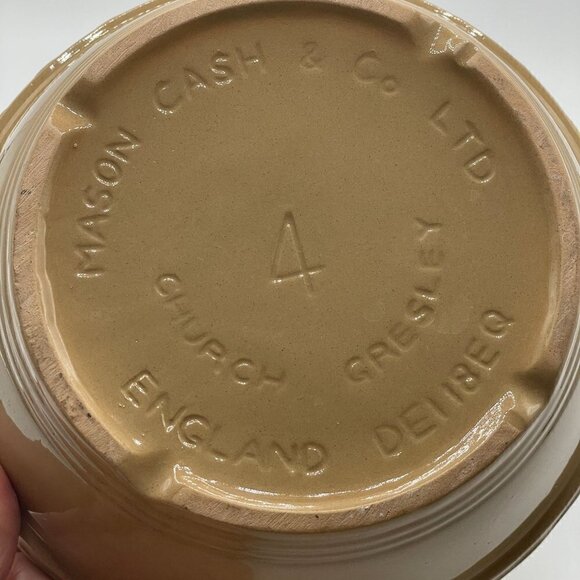 Vintage Mason Cash Yellow Ware Mixing Bowl Baking Dish 7.25” Pottery England #4 - Picture 3 of 5